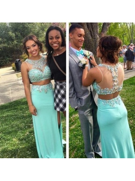 Long Blue Beaded Two Pieces Prom Formal Evening Party Dresses 99602996