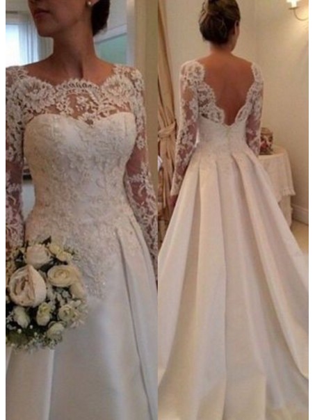 A-Line Long Sleeves Lace V-Back Wedding Dresses Bridal Gowns 99603006 A-Line Long Sleeves Lace V-Back Wedding Dresses Bridal Gowns 99603006