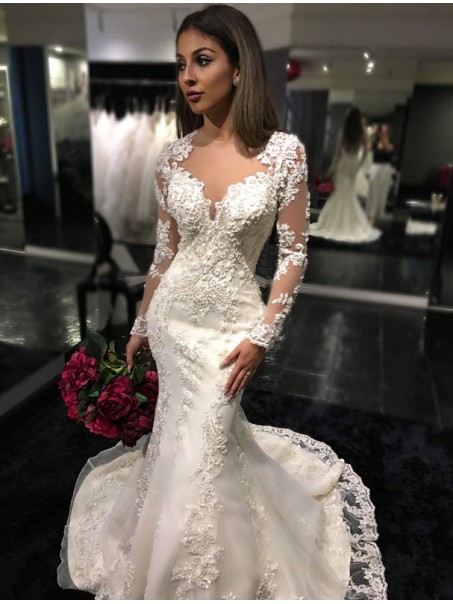 Mermaid Long Sleeves Lace Wedding Dresses Bridal Gowns 99603025