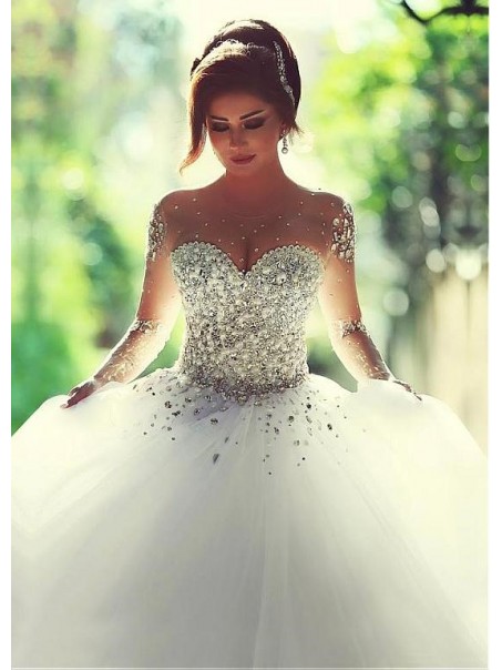 Long Sleeves Sheer Crystal Wedding Dresses Bridal Gowns 99603033 Long Sleeves Sheer Crystal Wedding Dresses Bridal Gowns 99603033