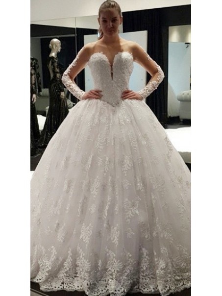 Sheer Long Sleeves Lace Bridal Ball Gown Wedding Dresses Bridal Gowns 99603038
