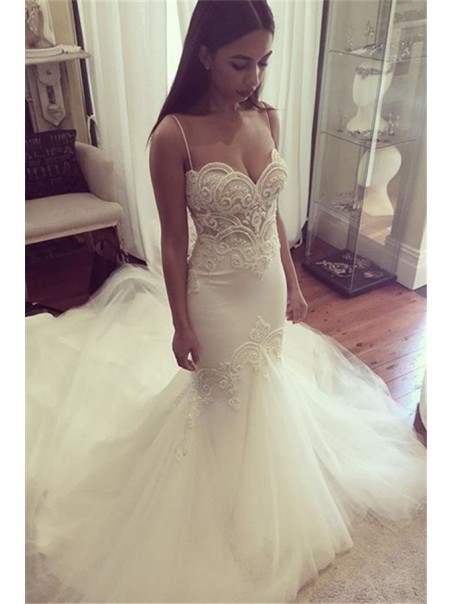 Mermaid Spaghetti Straps Lace Wedding Dresses Bridal Gowns 99603044