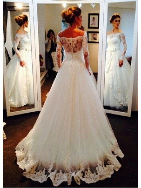 Long Sleeves Off-the-Shoulder Lace Wedding Dresses Bridal Gowns 99603054 Long Sleeves Off-the-Shoulder Lace Wedding Dresses Bridal Gowns 99603054