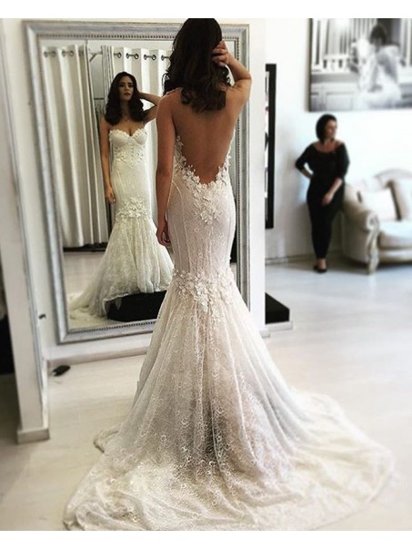 Mermaid Backless Lace Wedding Dresses Bridal Gowns 99603055