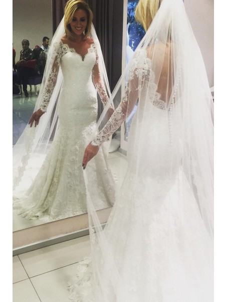 Long Sleeves V-Neck Lace Mermaid Wedding Dresses Bridal Gowns 99603060 Long Sleeves V-Neck Lace Mermaid Wedding Dresses Bridal Gowns 99603060