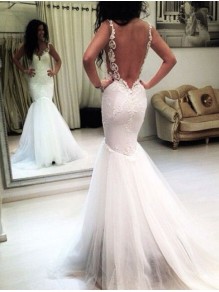 Mermaid Lace Backless V-Neck Wedding Dresses Bridal Gowns 99603069