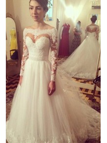 Long Sleeves Off-the-Shoulder Lace Tulle Wedding Dresses Bridal Gowns 99603070 Long Sleeves Off-the-Shoulder Lace Tulle Wedding Dresses Bridal Gowns 99603070
