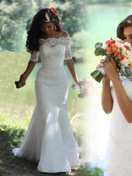 Lace Mermaid Off-the-Shoulder Short Sleeve Wedding Dresses Bridal Gowns 99603092 Lace Mermaid Off-the-Shoulder Short Sleeve Wedding Dresses Bridal Gowns 99603092