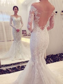 Mermaid Off-the-Shoulder Long Sleeves Lace Wedding Dresses Bridal Gowns 99603102 Mermaid Off-the-Shoulder Long Sleeves Lace Wedding Dresses Bridal Gowns 99603102