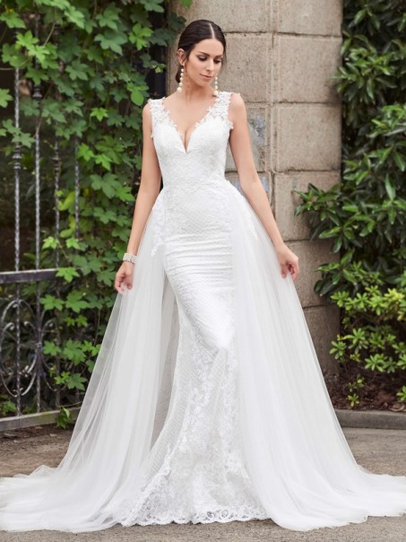 Mermaid Lace Tulle V-Neck Wedding Dresses Bridal Gowns 99603103