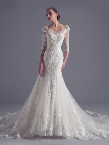 Mermaid 3/4 Length Sleeves Lace Wedding Dresses Bridal Gowns 99603104