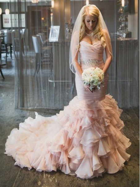 Mermaid Sweetheart Pink Beaded Waist Wedding Dresses Bridal Gowns 99603105