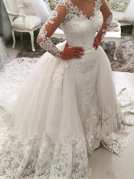 Long Sleeves V-Neck Lace Wedding Dresses Bridal Gowns 99603107 Long Sleeves V-Neck Lace Wedding Dresses Bridal Gowns 99603107