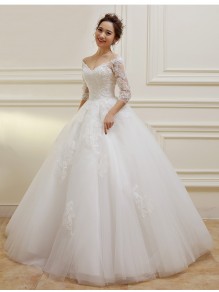 3/4 Length Sleeves V-Neck Lace Wedding Dresses Bridal Gowns 99603108