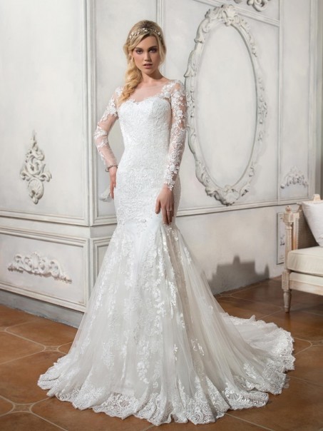 Long Sleeves Mermaid Illusion Neckline Lace Wedding Dresses Bridal Gowns 99603112