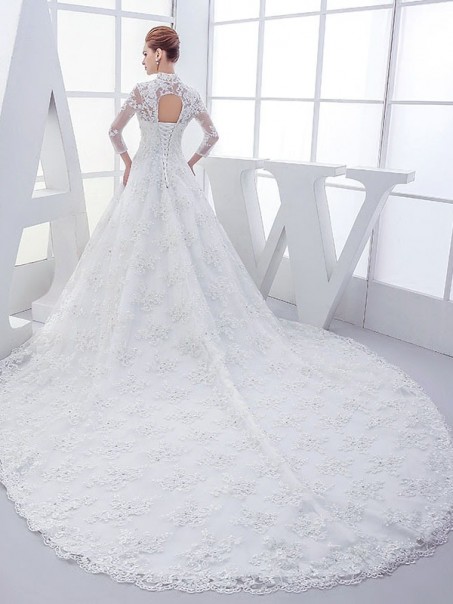 High Neck Long Sleeves Lace Wedding Dresses Bridal Gowns 99603127
