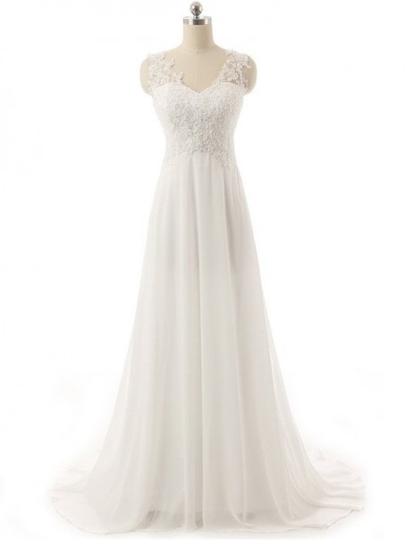 A-Line Lace Chiffon V-Neck Wedding Dresses Bridal Gowns 99603131 A-Line Lace Chiffon V-Neck Wedding Dresses Bridal Gowns 99603131