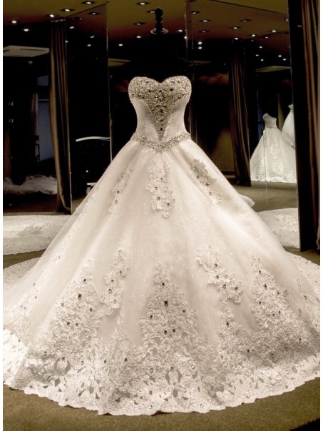 Ball Gown Sweetheart Crystal Lace Wedding Dresses Bridal Gowns 99603140