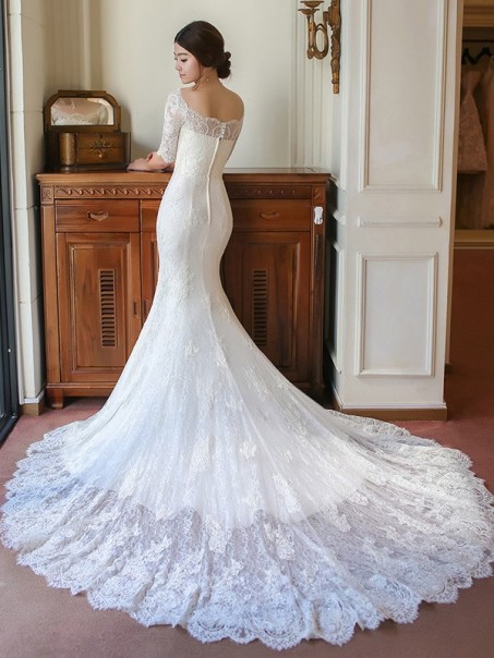 Mermaid Half Sleeves Lace Wedding Dresses Bridal Gowns 99603143