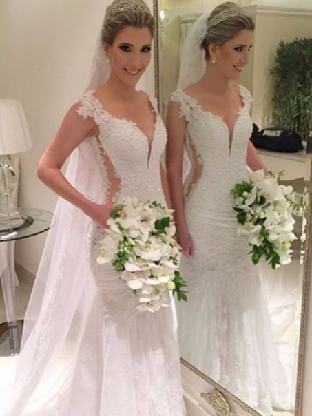 Sexy Mermaid V-Neck Lace Wedding Dresses Bridal Gowns 99603144 Sexy Mermaid V-Neck Lace Wedding Dresses Bridal Gowns 99603144