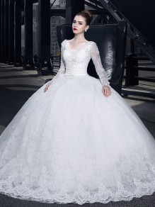 Ball Gown V-Neck Long Sleeves Lace Wedding Dresses Bridal Gowns 99603155 Ball Gown V-Neck Long Sleeves Lace Wedding Dresses Bridal Gowns 99603155