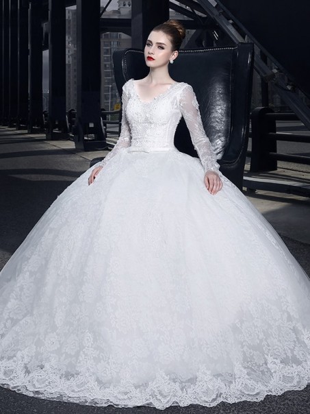 Ball Gown V-Neck Long Sleeves Lace Wedding Dresses Bridal Gowns 99603155 Ball Gown V-Neck Long Sleeves Lace Wedding Dresses Bridal Gowns 99603155