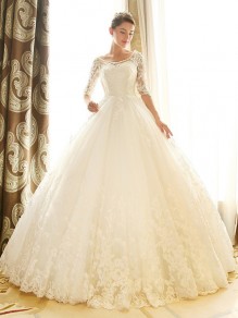 Lace Bridal Ball Gown 3/4 Length Sleeves Wedding Dresses Bridal Gowns 99603163