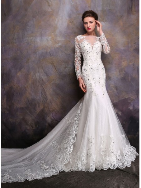 Long Sleeves Crystal Mermaid Lace Wedding Dresses Bridal Gowns 99603165 Long Sleeves Crystal Mermaid Lace Wedding Dresses Bridal Gowns 99603165