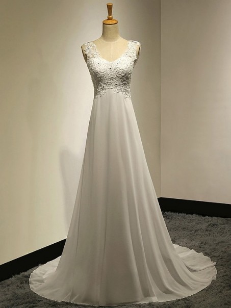 A-Line V-Neck Lace Chiffon Wedding Dresses Bridal Gowns 99603188 A-Line V-Neck Lace Chiffon Wedding Dresses Bridal Gowns 99603188