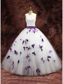 Ball Gown Strapless Purple White Wedding Dresses Bridal Gowns 99603192