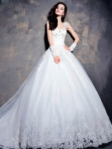 Ball Gown Cap Sleeves Lace Wedding Dresses Bridal Gowns 99603196