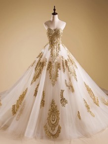 A-Line Sweetheart Gold Lace Appliques Wedding Dresses Bridal Gowns 99603237 A-Line Sweetheart Gold Lace Appliques Wedding Dresses Bridal Gowns 99603237