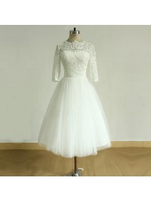 Lace Tulle Jewel Neckline Short Wedding Dresses Bridal Gowns 99603238 Lace Tulle Jewel Neckline Short Wedding Dresses Bridal Gowns 99603238