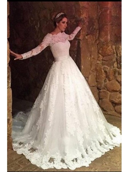A-Line Long Sleeves Off-the-Shoulder Lace Wedding Dresses Bridal Gowns 99603252 A-Line Long Sleeves Off-the-Shoulder Lace Wedding Dresses Bridal Gowns 99603252