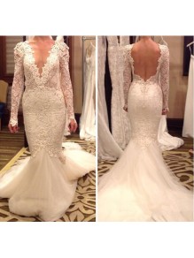 Sexy Long Sleeves Low V-Neck Open Back Wedding Dresses Bridal Gowns 99603260 Sexy Long Sleeves Low V-Neck Open Back Wedding Dresses Bridal Gowns 99603260