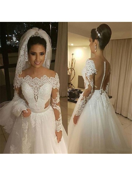 A-Line Long Sleeves Lace Wedding Dresses Bridal Gowns 99603261