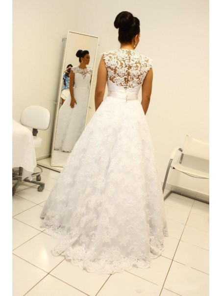 A-Line Jewel Neckline Lace Sleeveless Wedding Dresses Bridal Gowns 99603266 A-Line Jewel Neckline Lace Sleeveless Wedding Dresses Bridal Gowns 99603266