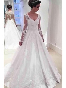 A-Line Long Sleeves Lace Wedding Dresses Bridal Gowns 99603273