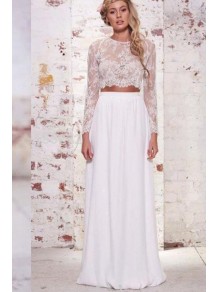 Long Sleeves Lace Chiffon Two Pieces Wedding Dresses Bridal Gowns 99603274