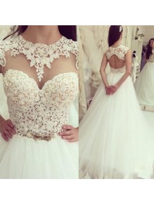 A-Line Lace Tulle Sleeveless Wedding Dresses Bridal Gowns 99603288 A-Line Lace Tulle Sleeveless Wedding Dresses Bridal Gowns 99603288