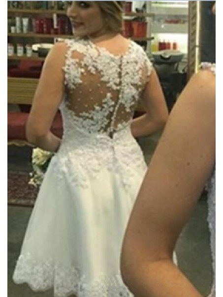A-Line Short Illusion Neckline Lace Wedding Dresses Bridal Gowns 99603290 A-Line Short Illusion Neckline Lace Wedding Dresses Bridal Gowns 99603290