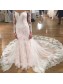 Long Sleeves Lace Mermaid Illusion Bodice Wedding Dresses Bridal Gowns 99603293