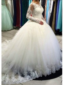 Ball Gown Long Sleeves Lace Tulle Wedding Dresses Bridal Gowns 99603298 Ball Gown Long Sleeves Lace Tulle Wedding Dresses Bridal Gowns 99603298