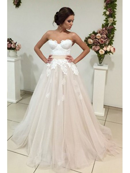 A-Line Sweetheart Lace Tulle Wedding Dresses Bridal Gowns 99603317