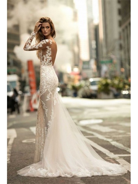 Sexy Mermaid Long Sleeves Lace Sheer Wedding Dresses Bridal Gowns 99603320 Sexy Mermaid Long Sleeves Lace Sheer Wedding Dresses Bridal Gowns 99603320