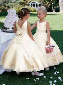 Gold Satin Lace Appliques Flower Girl Dresses 99604012 Gold Satin Lace Appliques Flower Girl Dresses 99604012