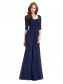 Long Navy Blue Half Sleeves Lace Chiffon Mother of The Bride Dresses 99605001
