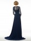Long Navy Blue 3/4 Length Sleeves Beaded Chiffon Mother of The Bride Dresses 99605002