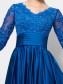 A-Line Long Blue V-Neck 3/4 Length Sleeves Lace Mother of The Bride Dresses 99605007 A-Line Long Blue V-Neck 3/4 Length Sleeves Lace Mother of The Bride Dresses 99605007