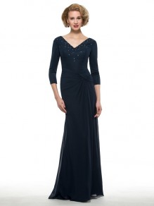 3/4 Length Sleeves V-Neck Chiffon Mother of The Bride Dresses 99605011